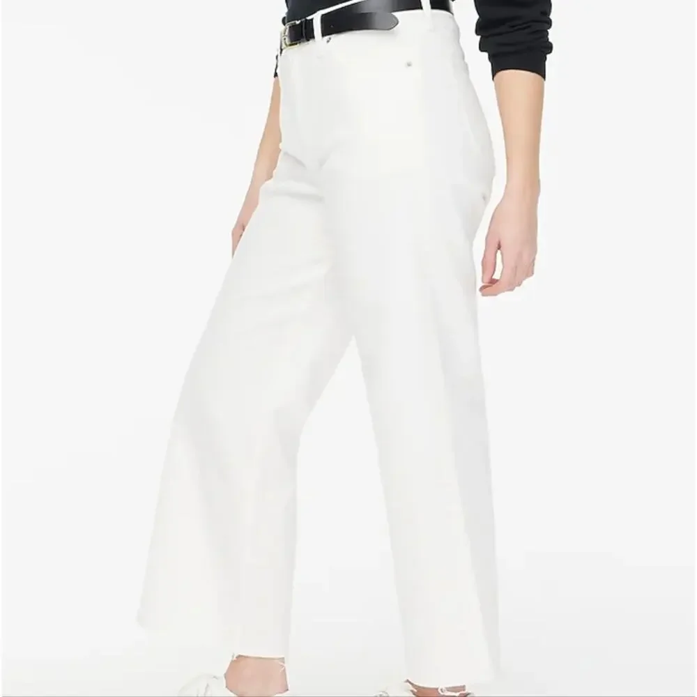 J. Crew Curvy Wide-Leg Crop Jeans White Raw Hem High Rise NWT - Size 29 Petite